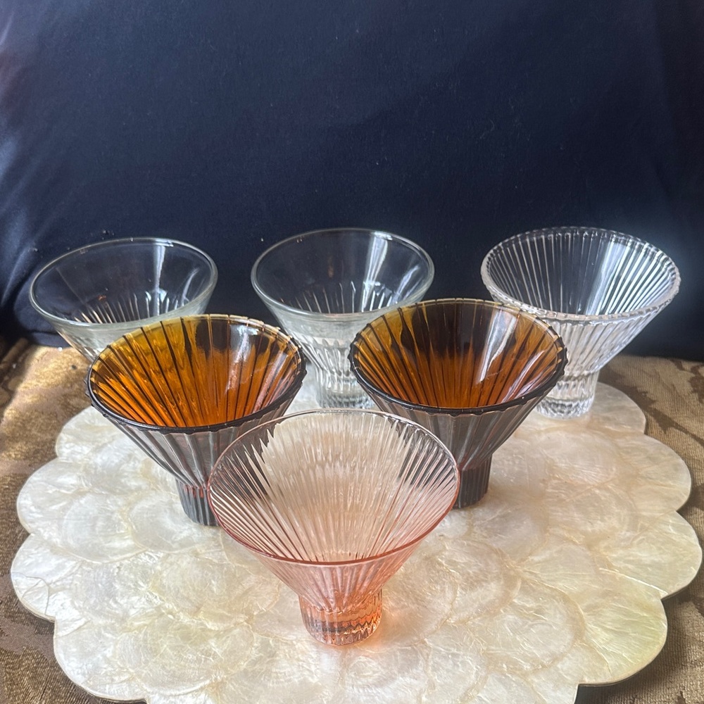 Handmade Ribbed Glass Dessert Coupes/Martini Glasses